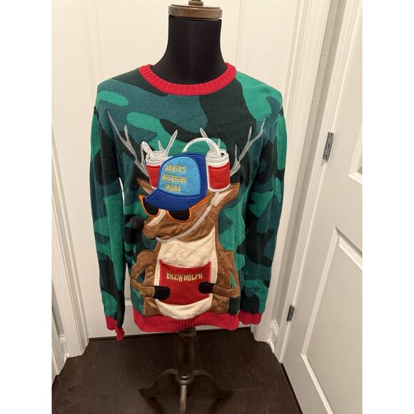 Blizzard Bay Ugly Christmas Sweater Reindeer Beer Holder Santa’s Drinking Squad - Picture 1 of 11